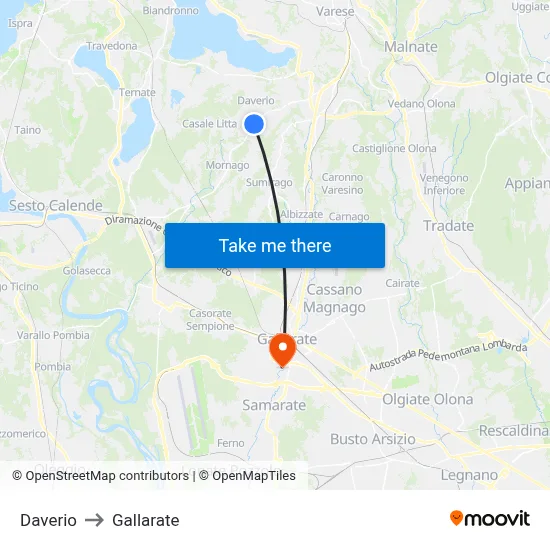 Daverio to Gallarate map