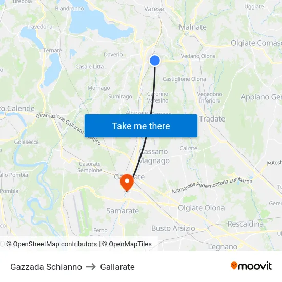 Gazzada Schianno to Gallarate map