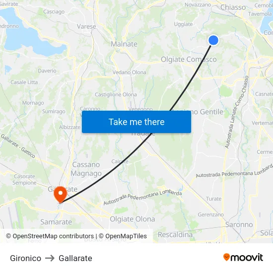 Gironico to Gallarate map