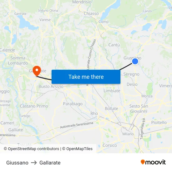 Giussano to Gallarate map