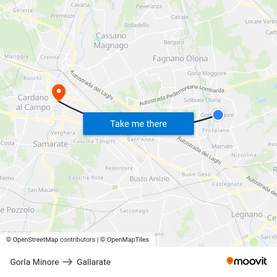 Gorla Minore to Gallarate map