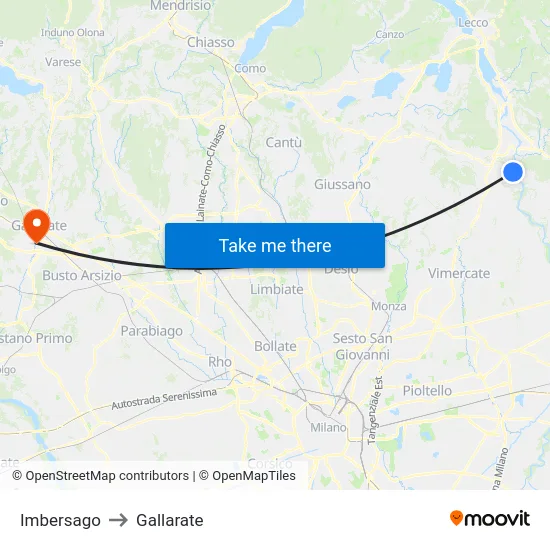 Imbersago to Gallarate map