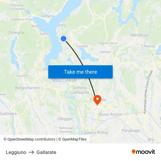 Leggiuno to Gallarate map