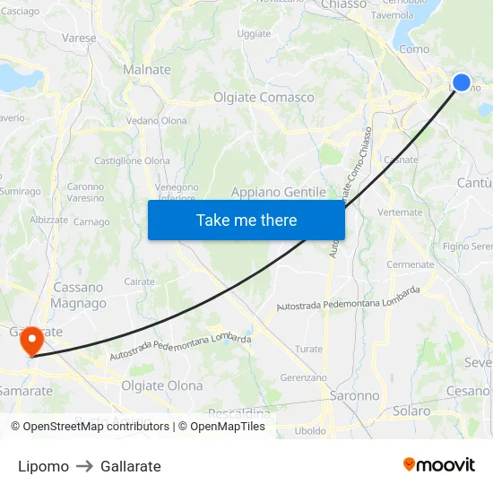 Lipomo to Gallarate map