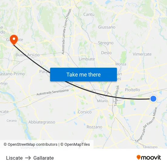 Liscate to Gallarate map