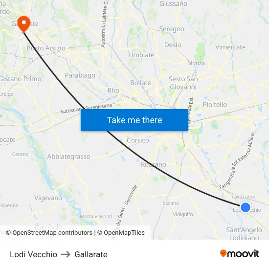 Lodi Vecchio to Gallarate map