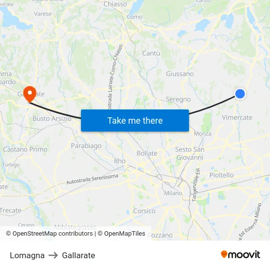 Lomagna to Gallarate map