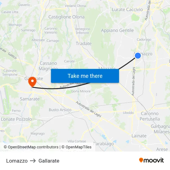 Lomazzo to Gallarate map