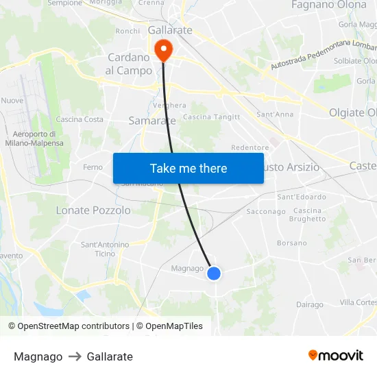 Magnago to Gallarate map