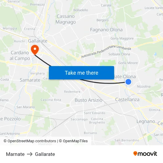Marnate to Gallarate map