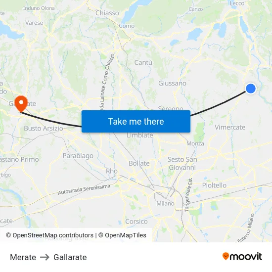 Merate to Gallarate map
