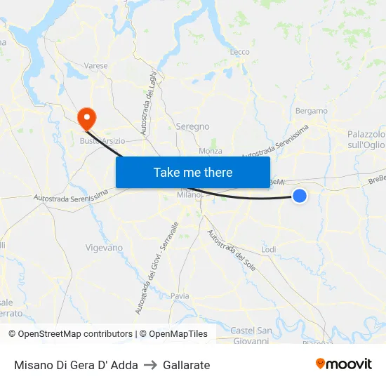 Misano di Gera d'Adda to Gallarate map
