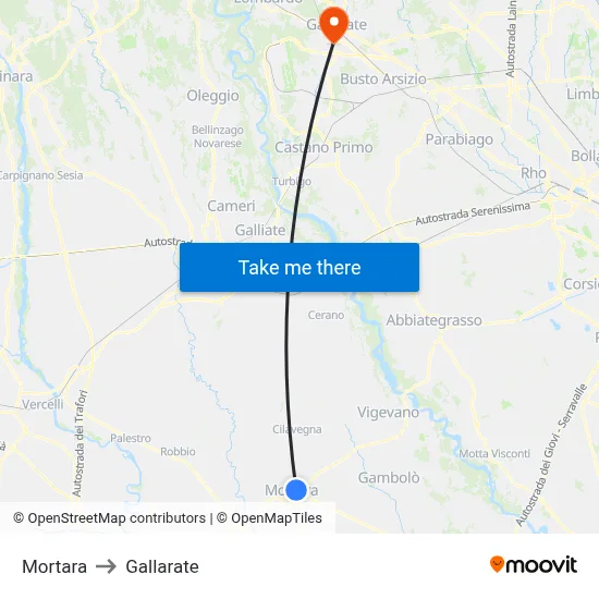 Mortara to Gallarate map