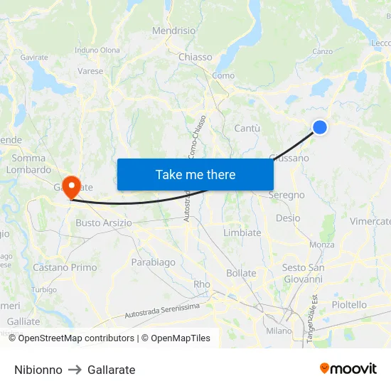 Nibionno to Gallarate map