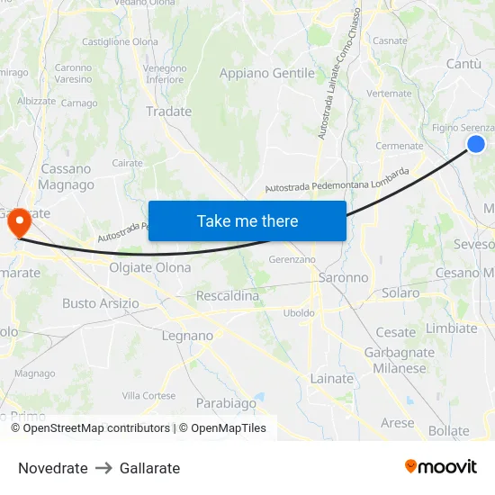 Novedrate to Gallarate map