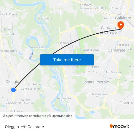 Oleggio to Gallarate map