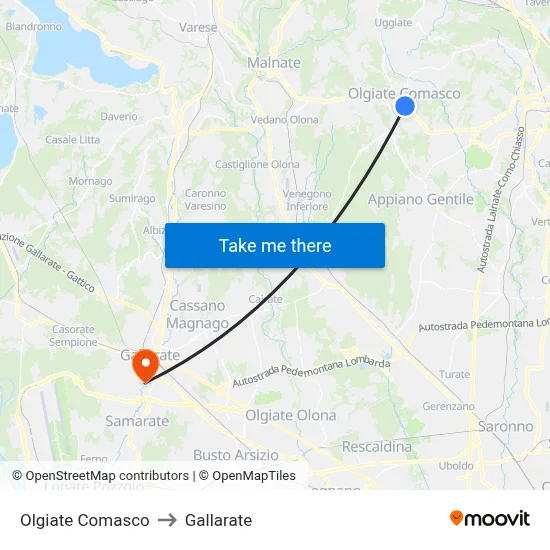 Olgiate Comasco to Gallarate map