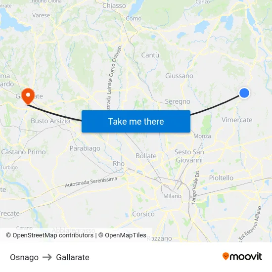 Osnago to Gallarate map