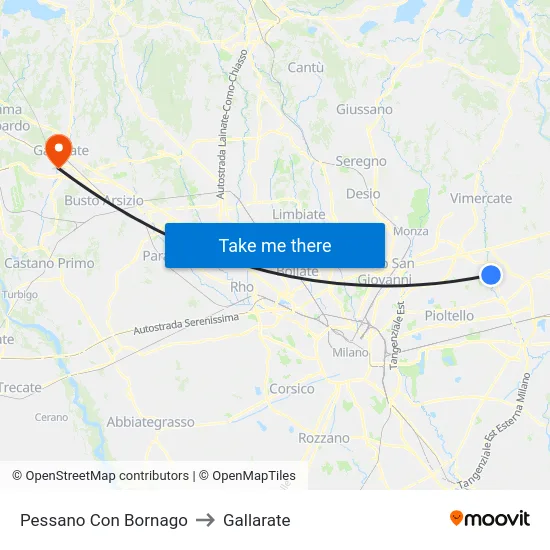Pessano Con Bornago to Gallarate map