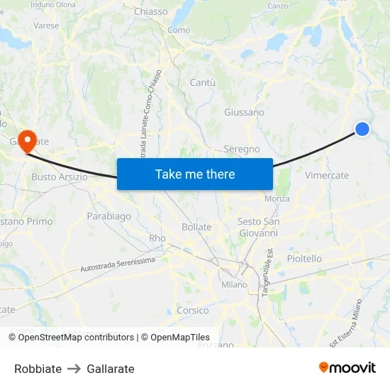 Robbiate to Gallarate map