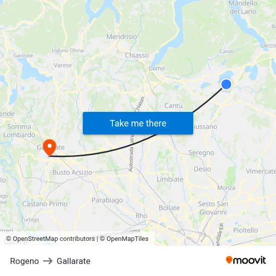 Rogeno to Gallarate map
