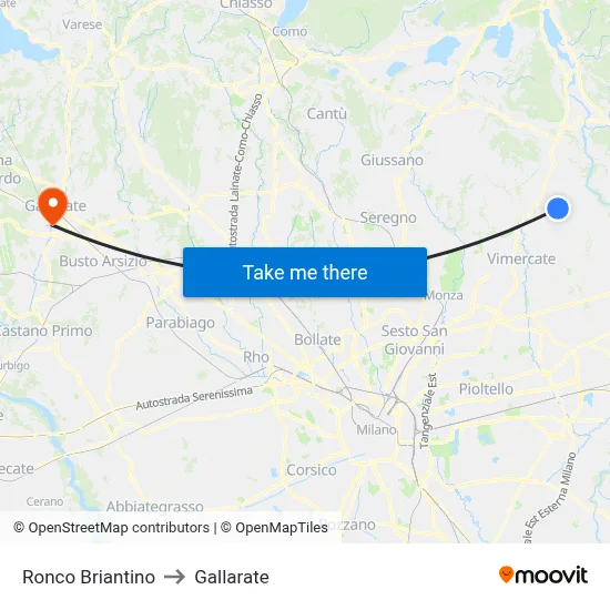 Ronco Briantino to Gallarate map