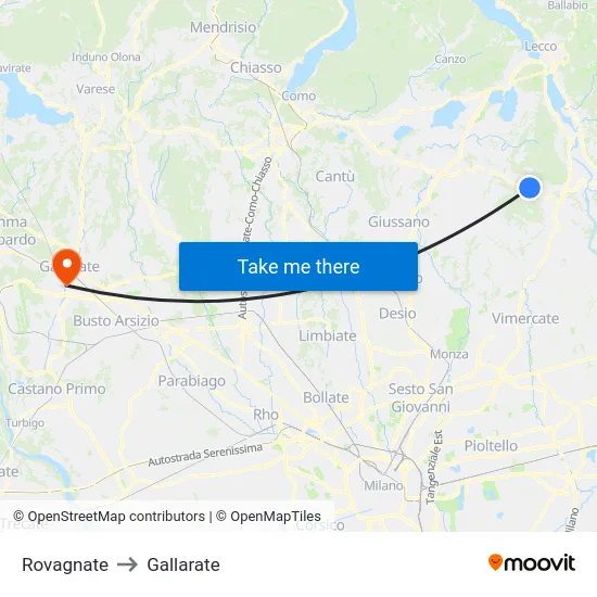 Rovagnate to Gallarate map