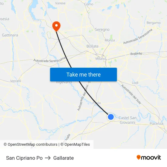 San Cipriano Po to Gallarate map
