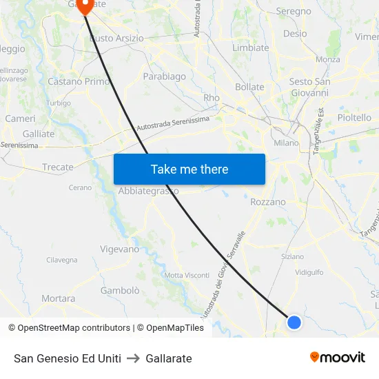 San Genesio Ed Uniti to Gallarate map