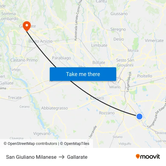San Giuliano Milanese to Gallarate map