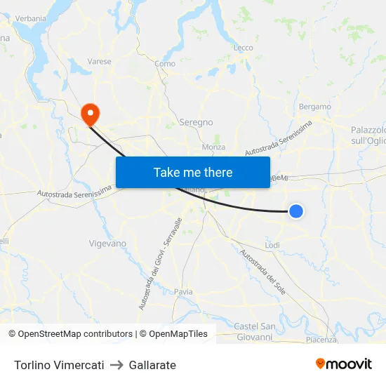 Torlino Vimercati to Gallarate map