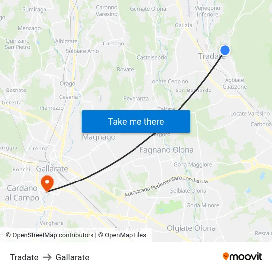 Tradate to Gallarate map
