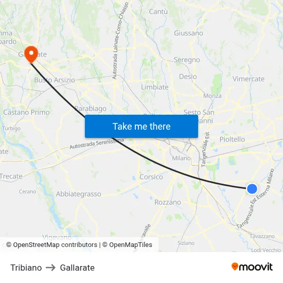 Tribiano to Gallarate map