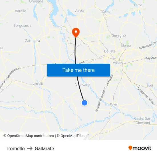 Tromello to Gallarate map