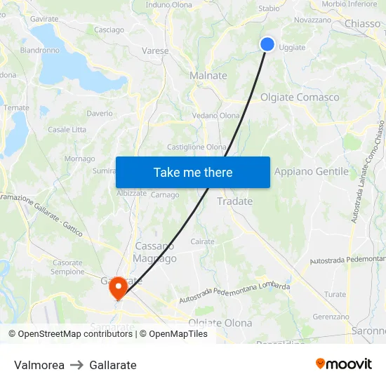 Valmorea to Gallarate map