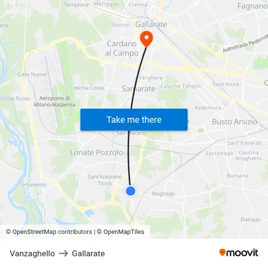 Vanzaghello to Gallarate map