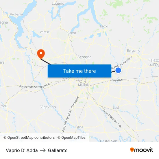 Vaprio D' Adda to Gallarate map