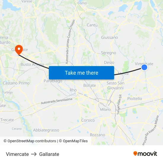 Vimercate to Gallarate map