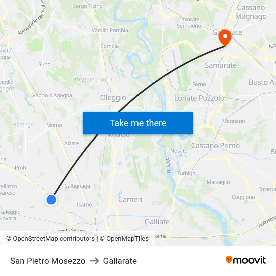 San Pietro Mosezzo to Gallarate map