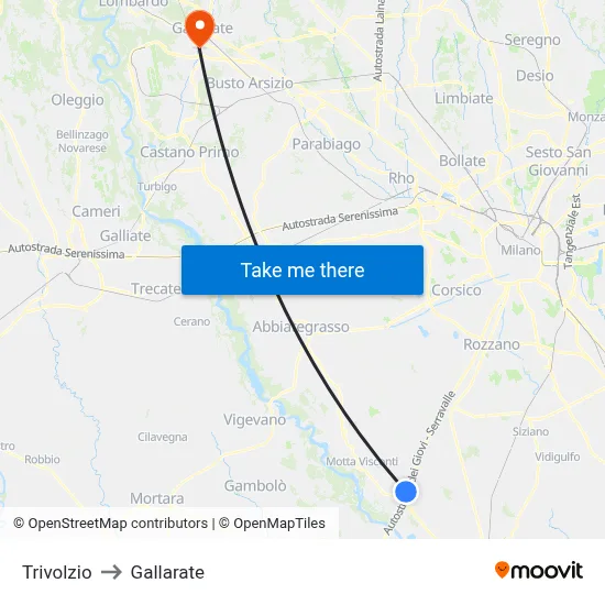Trivolzio to Gallarate map