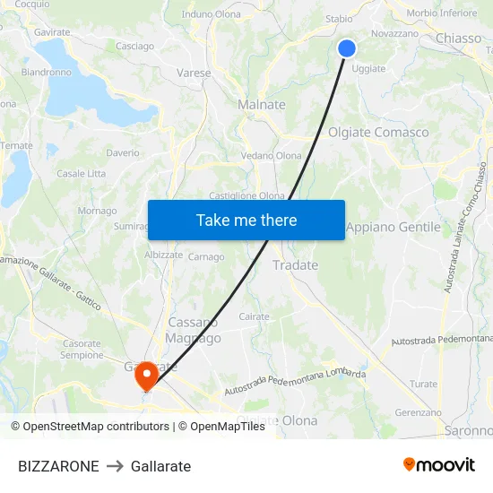 BIZZARONE to Gallarate map