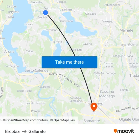Brebbia to Gallarate map
