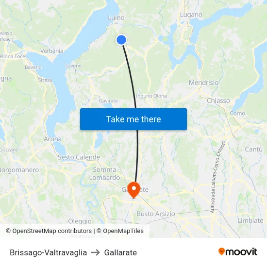 Brissago-Valtravaglia to Gallarate map
