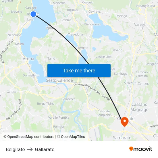 Belgirate to Gallarate map