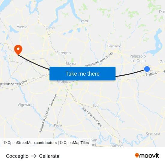 Coccaglio to Gallarate map