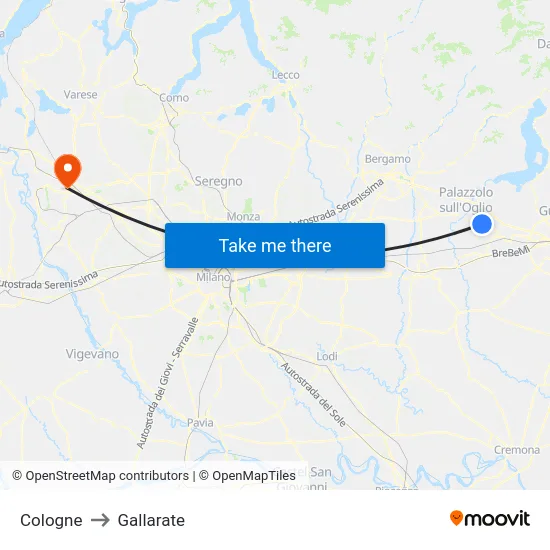Cologne to Gallarate map