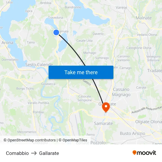 Comabbio to Gallarate map
