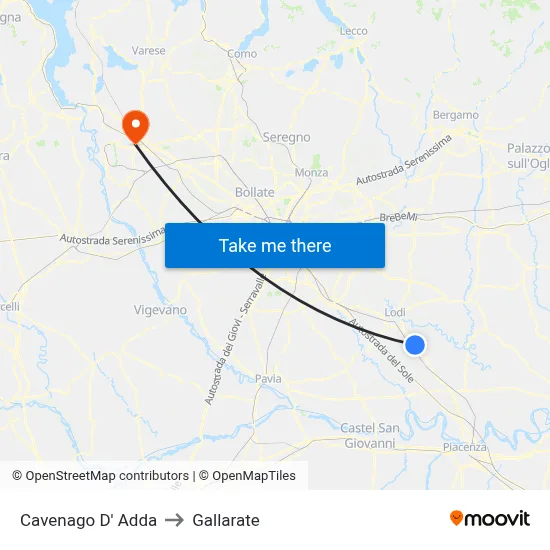 Cavenago D' Adda to Gallarate map