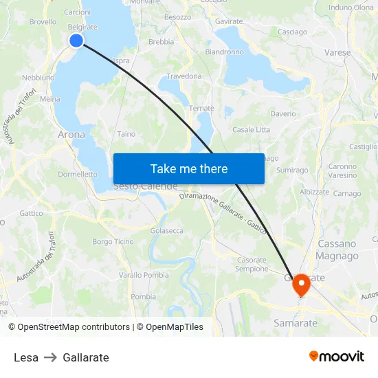 Lesa to Gallarate map
