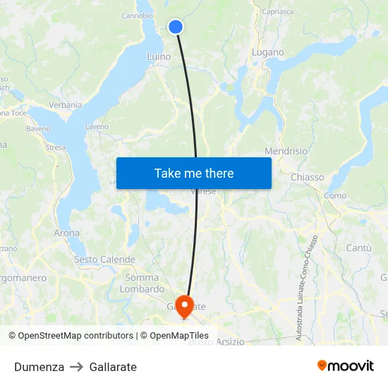 Dumenza to Gallarate map